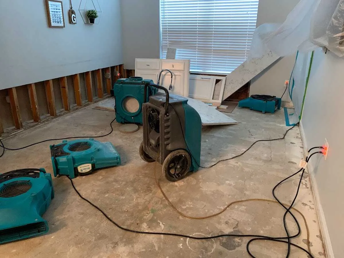 Dehumidifier in flood-cut room for Water Damage Restoration in Southeast